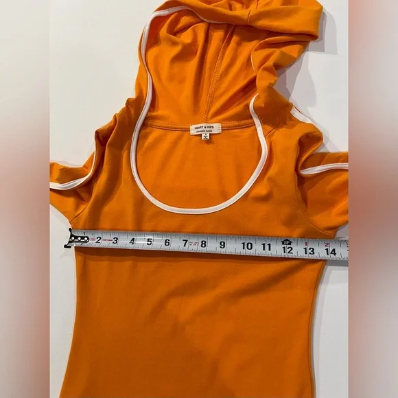 Heart & Hips 90’s Long Sleeve Orange Dress Sporty Mini Hooded Y2K - Picture 5 of 10